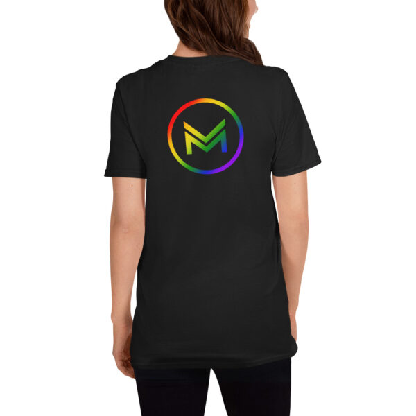 Mezz Pride Logo on back of black t-shirt