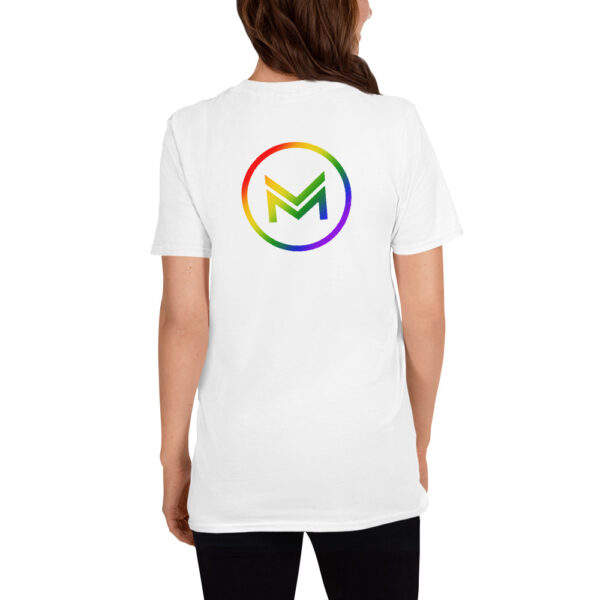 Mezz Pride Logo on back of white t-shirt